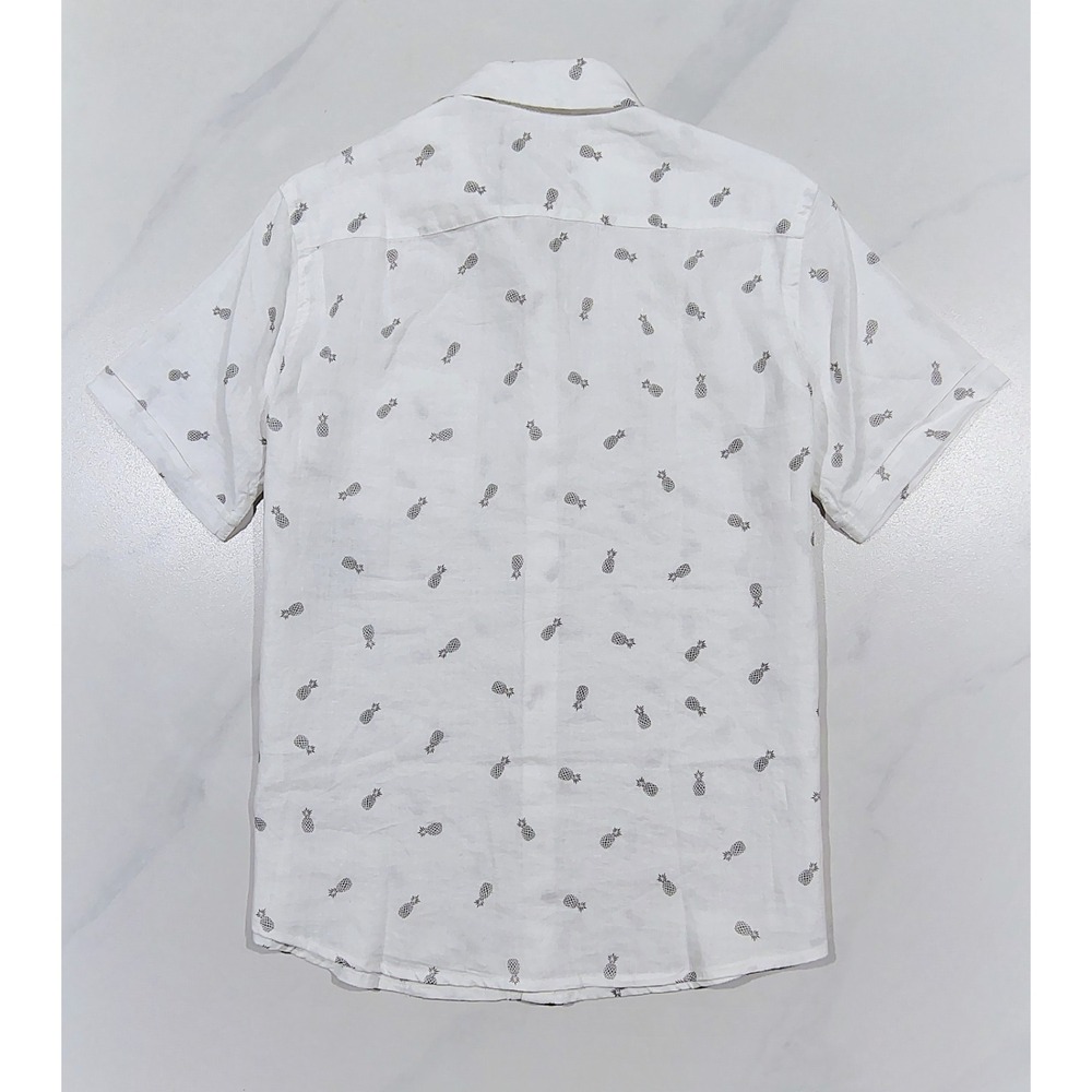 Saks Fifth Avenue Linen Shirt Mens Pineapple Print  Medium White NWT Casual M - Picture 8 of 11